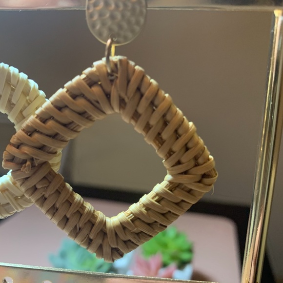 2/$20 Tan Woven Gold Statement Vacation Earrings - Picture 2 of 4